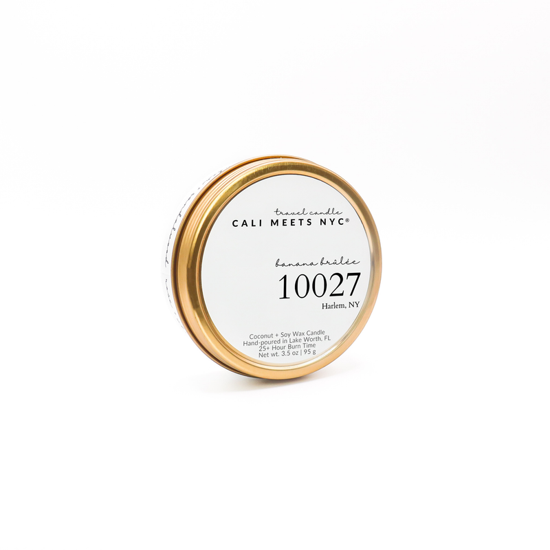 10027, Banana Brûlée Coconut Soy Candle Tin - Cali Meets NYC