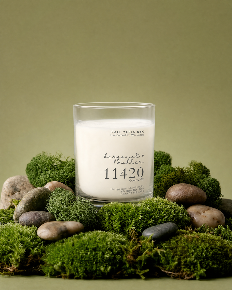 11420, Bergamot + Leather Coconut Soy Candle
