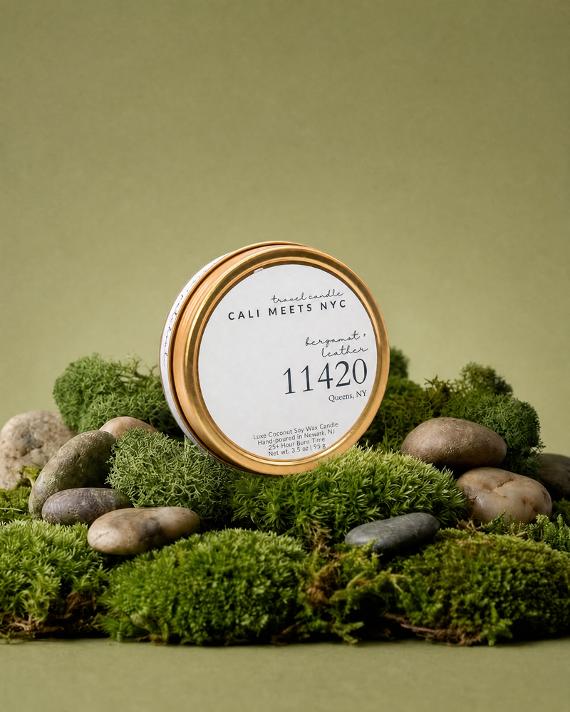 11420, Bergamot + Leather Coconut Soy Candle Tin