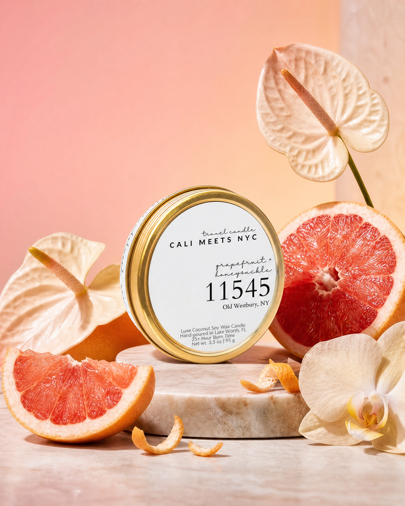 11545, Grapefruit + Honeysuckle Coconut Soy Candle Tin
