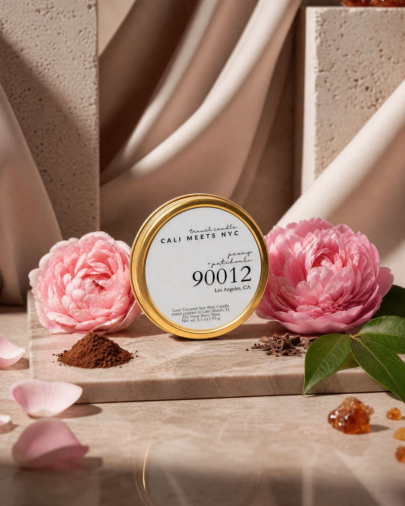 90012, Peony + Patchouli Coconut Soy Candle Tin