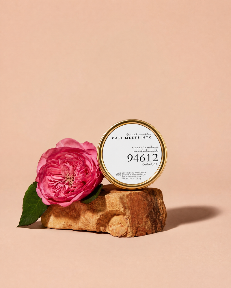 94612, Rose Amber + Sandalwood Coconut Soy Candle Tin