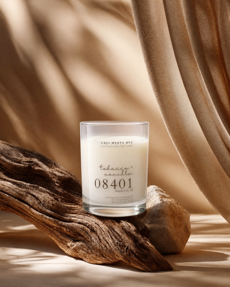 08401, Tobacco + Vanilla Coconut Soy Candle