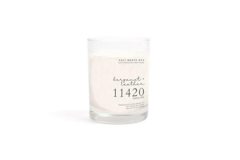 11420, Bergamot + Leather Coconut Soy Candle - Cali Meets NYC