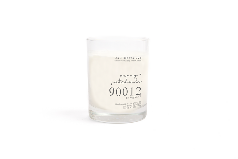 90012, Peony + Patchouli Coconut Soy Candle - Cali Meets NYC