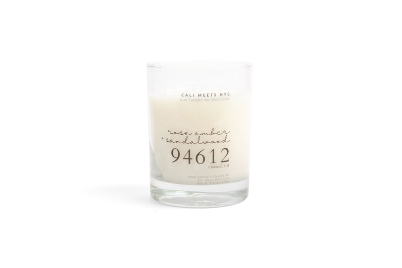 94612, Rose Amber + Sandalwood Coconut Soy Candle - Cali Meets NYC