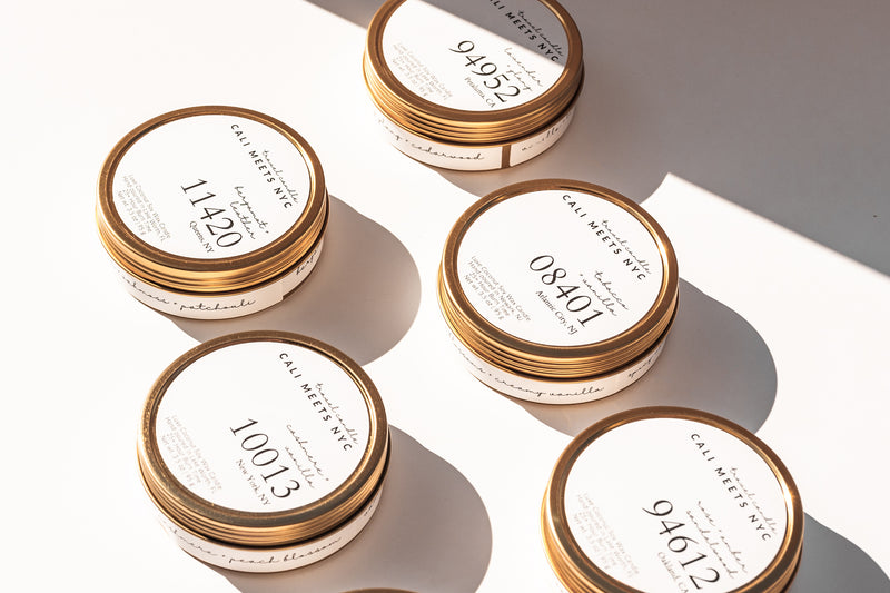 Custom Zip-Code Coconut Soy Candle Tin - Cali Meets NYC